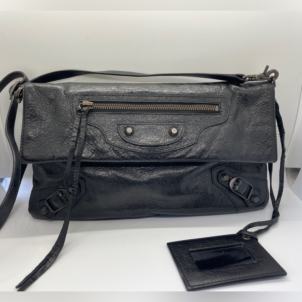 Balenciaga Black Lambskin Envelope Clutch